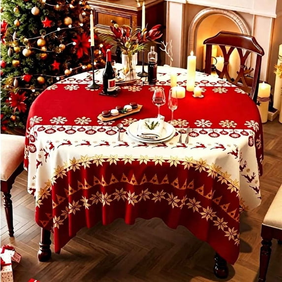 Bxaolu Christmas Round Tablecloth, Christmas Table Decorations Table Cloth for Round, Xmas Tablecloth Polyester Vintage Cover for Picnic Party Dinner