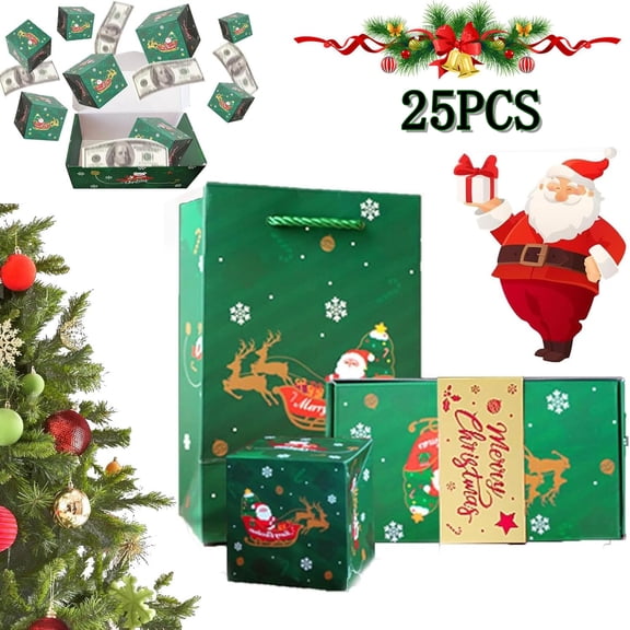 Bxaolu Christmas Surprise Gift Box Explosion for Money, Unique Folding Envelope Gift Box, Pop-Up Money Box for Christmas, Birthday, Anniversary, Valentines