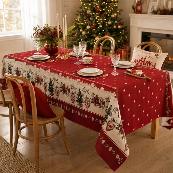 Bxaolu Christmas Tablecloth Rectangle, Christmas Decorations For Home Table Cloth Festival, Xmas Tablecloth Cover Polyester Vintage for Winter Picnic Party Dinner