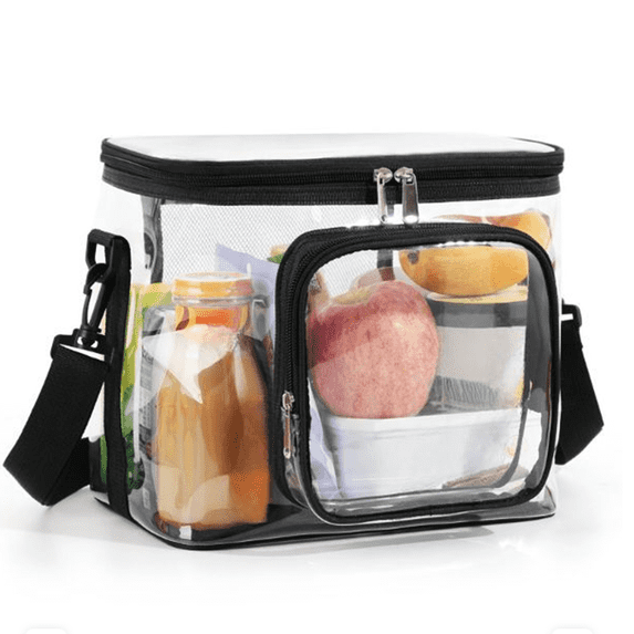 Bxaolu Clear Lunch Bag, Durable PVC Plastic See Through Lunch Bag with Adjustable Shoulder Strap Handle, Perfect for Work, Office, School and Picnic, 10.2x7.25x9 inches - Black