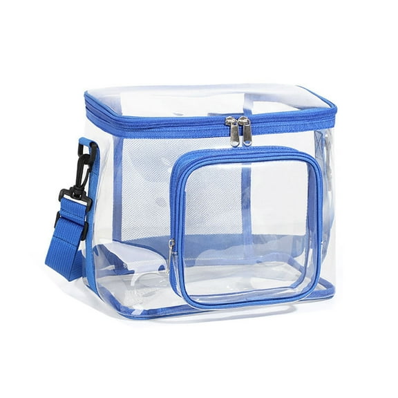 Bxaolu Clear Lunch Bag, Durable PVC Plastic See Through Lunch Bag with Adjustable Shoulder Strap Handle, Perfect for Work, Office, School and Picnic, 10.2x7.25x9 inches - Blue