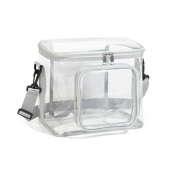 Bxaolu Clear Lunch Bag, Durable PVC Plastic See Through Lunch Bag with Adjustable Shoulder Strap Handle, Perfect for Work, Office, School and Picnic, 10.2x7.25x9 inches - Gray