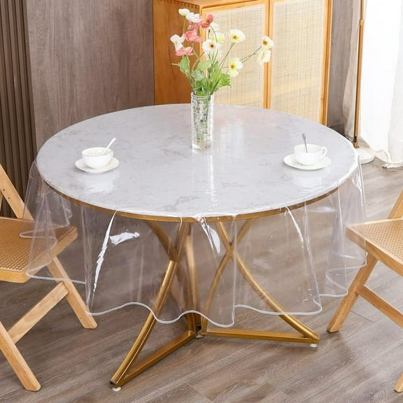 Bxaolu Clear Round Plastic Tablecloth Protector Waterproof Oil-Proof PVC Table Cloth Stain-Resistant Wipeable Table Cover for Round Table 78.8" Round