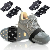 Bxaolu Cleats Anti-Skid Traction Grips Crampons Spikes 5 Point Cleats for Shoes and Boots Walking on Snow Ice Winter Walking for Men Women, Black-2Pairs