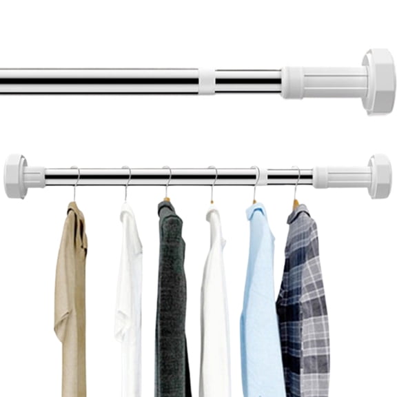 Bxaolu Closet Rods for Hanging Clothes, 19.5 to 31.5 Inches Adjustable Metal Closet Rod, 1.5 Inches Heavy Duty Clothes Hanging Rod for Closet Wardrobes Laundry RV, White/Silver