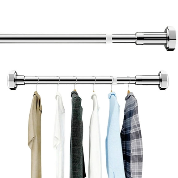 Bxaolu Closet Rods for Hanging Clothes, 19.5 to 31.5 Inches Adjustable Metal Closet Rod, 1.5 Inches Heavy Duty Clothes Hanging Rod for Closet Wardrobes Laundry RV, Silver
