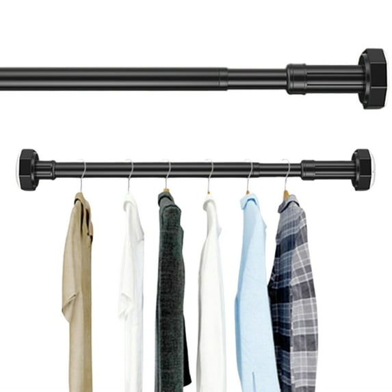 Bxaolu Closet Rods for Hanging Clothes, 19.5 to 31.5 Inches Adjustable Metal Closet Rod, 1.5 Inches Heavy Duty Clothes Hanging Rod for Closet Wardrobes Laundry RV, Black