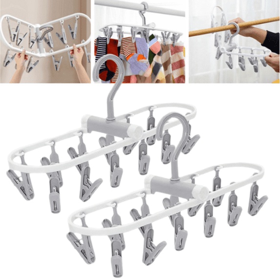 Bxaolu Clothes Drying Racks 2 Pack Small Folding Portable Underwear Hangers with Clips Socks 12 Clips Hook for Drying Towels Bras Clothes Gloves