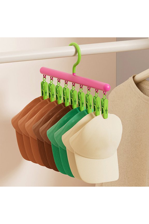 Clothes Hanger 1 Pack with 9 Clips, Clothes Drying Racks for Drying Socks Bras Underwears Clothes, Hats Scarfs Towels Pants and Gloves, Green