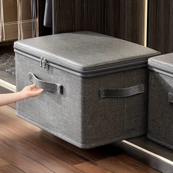 Bxaolu Clothes Storage Bins, Foldable Fabric Clothing Organizer Box for Moving, Sweater Storage Cube with Lids and Zipper, Linen Closet Storage Bags for Blankets, Clothes, Sheet