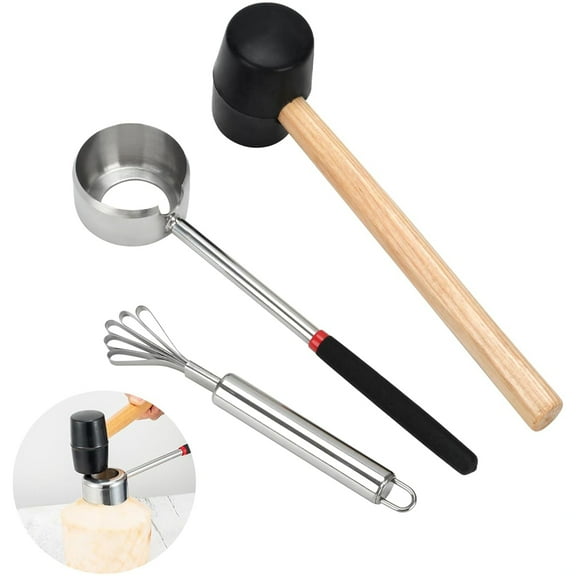 Bxaolu Coconut Opener Tool Set, Food Grade Coconut Opener, Safe & Easy to Open Young Coconuts Tool, Coconut Scraper for Kitchens,Picnics and Beach Vacations