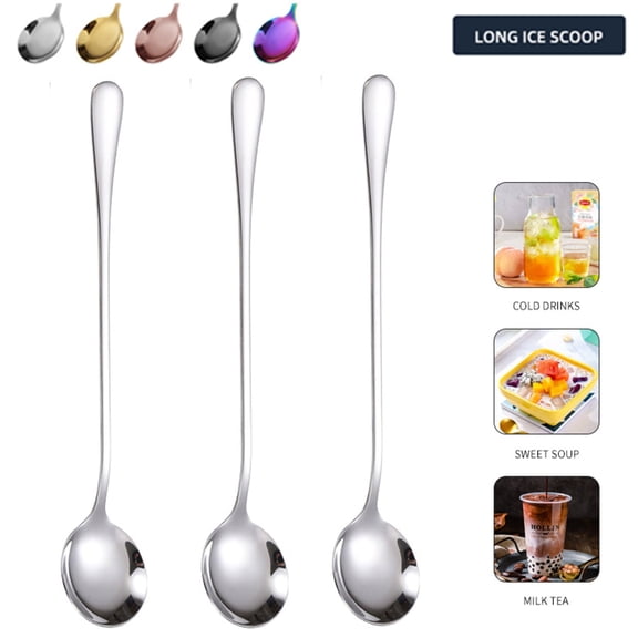 Bxaolu Coffee Spoons, 7.4" Long Handle Iced Tea Spoons, 3Pack Small Teaspoons, Stainless Steel Espresso Spoon, Long Spoon for Stirring, Coffee Bar Accessories(Silver)