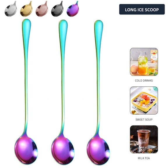 Bxaolu Coffee Spoons, 7.4" Long Handle Iced Tea Spoons, 3Pack Small Teaspoons, Stainless Steel Espresso Spoon, Long Spoon for Stirring, Coffee Bar Accessories(Multicolor)
