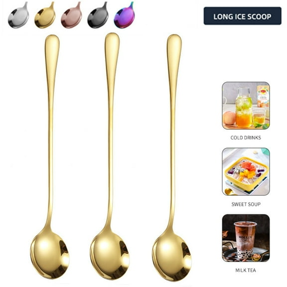 Bxaolu Coffee Spoons, 7.4" Long Handle Iced Tea Spoons, 3Pack Small Teaspoons, Stainless Steel Espresso Spoon, Long Spoon for Stirring, Coffee Bar Accessories(Gold)