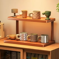 Bxaolu Coffee Station Organizer 2 Tier Wood Home Storage Mugs Hooks for Kitchen Countertops, Coffee Bars, for Placing Mugs, Coffee Beans, Syrup, Cups, Stirrers[A]