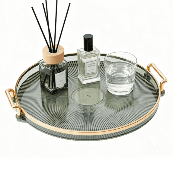 Bxaolu Coffee Table Tray, Round Plastic Decorative Serving Tray with Handles, 11.8" Versatile Ottoman Tray for Coffee Table, Entertaining, Outdoor Patio, Living Room(11.8", Green)