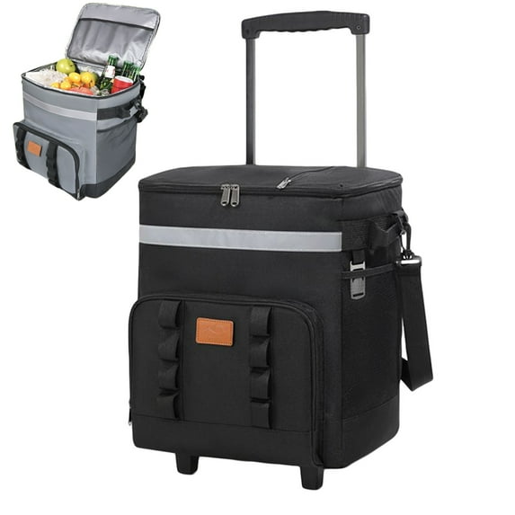 Bxaolu Cooler with Wheels and Handle, 35L Rolling Cooler, Portable Collapsible Soft Cooler Bag with Wheels, Leak-proof Insulated Wheeled Cooler for Beach, Camping, Patio Travel, Outdoor