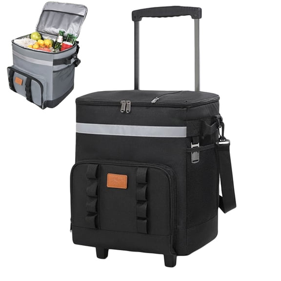 Bxaolu Cooler with Wheels and Handle, 35L Rolling Cooler, Portable Collapsible Soft Cooler Bag with Wheels, Leak-proof Insulated Wheeled Cooler for Beach, Camping, Patio Travel, Outdoor