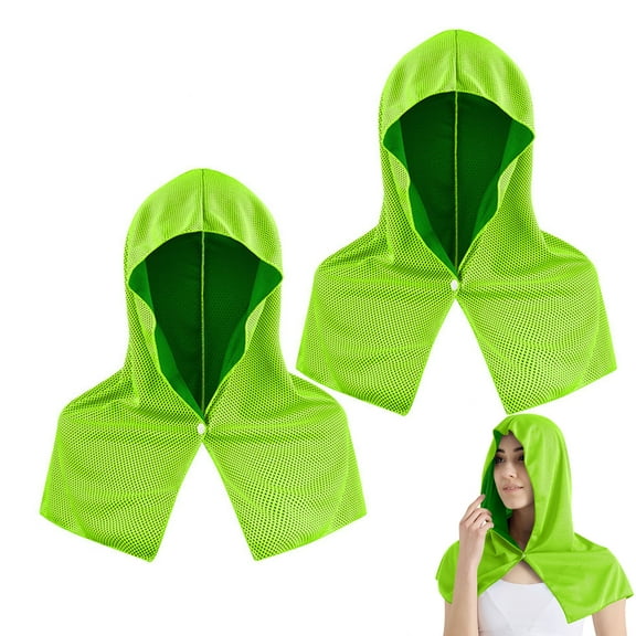 Bxaolu Cooling Hoodie Towels, Cooling Towels for Neck and Face, Sun Protection, Ice Towel for Summer, Head Towel for Sports, Camping, Cycling and More Activities, 2Pcs, Green