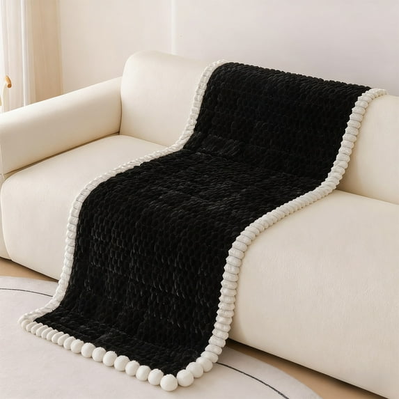 Bxaolu Corduroy Plush Couch Sofa Cover, Couch Covers Non Slip Fluffy Soft Sofa Slipcover for Dogs, Pets Furniture Protector (Black, 28"x59")