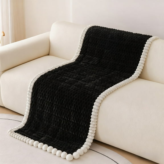 Bxaolu Corduroy Plush Couch Sofa Cover, Couch Covers Non Slip Fluffy Soft Sofa Slipcover for Dogs, Pets Furniture Protector (Black, 28"x59")