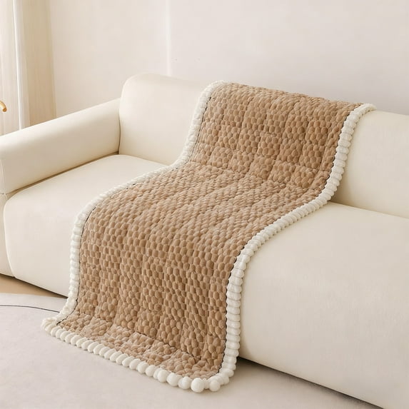 Bxaolu Corduroy Plush Couch Sofa Cover, Couch Covers Non Slip Fluffy Soft Sofa Slipcover for Dogs, Pets Furniture Protector (Brown, 28"x59")