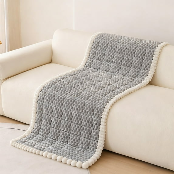 Bxaolu Corduroy Plush Couch Sofa Cover, Couch Covers Non Slip Fluffy Soft Sofa Slipcover for Dogs, Pets Furniture Protector (Gray, 28"x59")