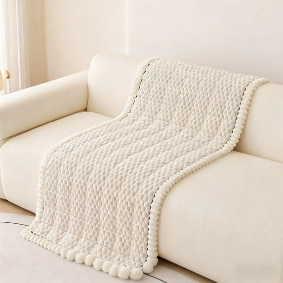 Bxaolu Corduroy Plush Couch Sofa Cover, Couch Covers Non Slip Fluffy Soft Sofa Slipcover for Dogs, Pets Furniture Protector (White, 28"x59")