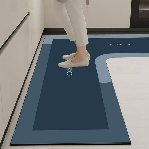 Bxaolu Corner Kitchen Mat, L Shape Rug for Kitchen, Super Absorption Rugs for Floor, No-Slip Corner Rug for Door, Bathroom,Living room (Blue -L, 47.5" x 47'5")