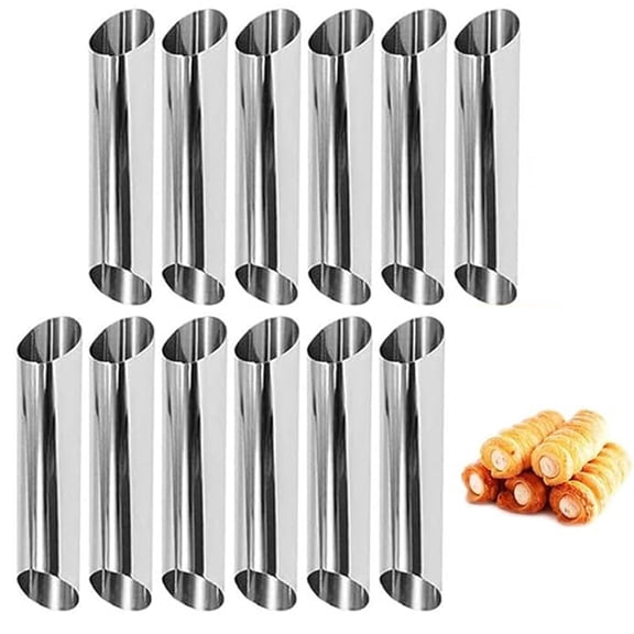 Bxaolu Cream Horn Molds-12 Pcs Moulds Stainless Steel Cannoli Form Tubes Cream Roll mold Screw Croissant Mold Cone Tubular Shaped Mold for Cannoli Tubes