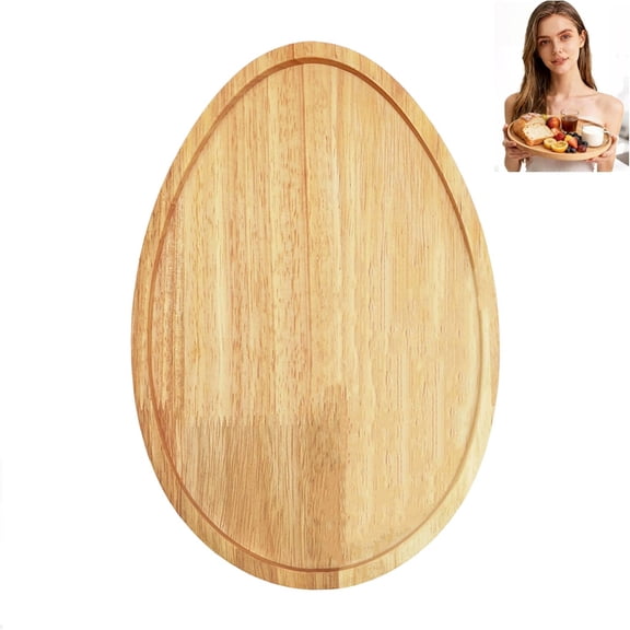 Bxaolu Creative Wooden Easter Egg Serving Platter, Egg-Shaped Charcuterie & Dessert Tray for Spring Summer Holiday Parties, Kitchen Decor and Celebration Display, 11"x7.3", Khaki
