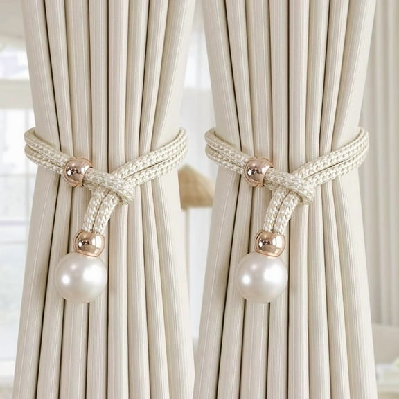 Bxaolu Curtain Tie Backs 2Pack, Big Pearl Curtain Straps Indoor Outdoor for Home, Office Decoration (White)