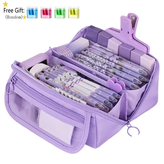 Bxaolu Cute Pencil Case, Soft Large Capacity Pencil Pouch, Aesthetic Zipper Pencil Bag, Big Storage Pen Organizer for Stationery, Pencil Box Home Office Supplies for Women Men, Purple