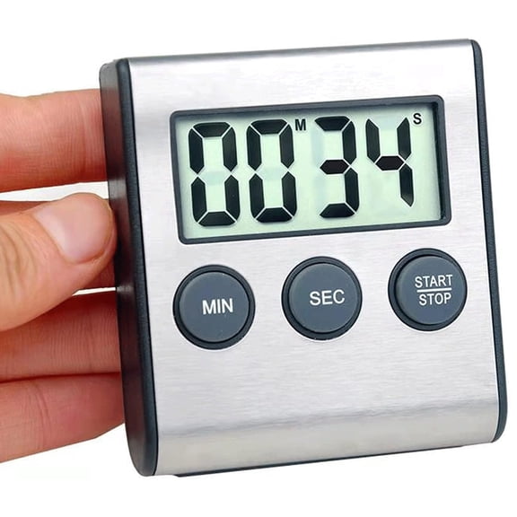 Bxaolu Digital Kitchen Timer - Magnetic Countdown With Loud Alarm, Stainless Steel for Cooking, Baking, Sports Games, Silver