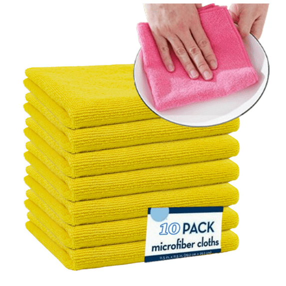 Bxaolu Dish Cloths (10 Pack) | 12" x 12" | Microfiber Kitchen Towels for Washing Dishes | Soft, Highly Absorbent Durable Dish Towels for Kitchen, Yellow