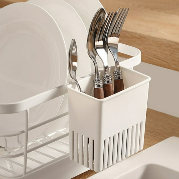 Bxaolu Dish Rack Utensil Holder, Hanging Cutlery Drainer Caddy, 1Pack Plastic Flatware Organizer for Forks, Spoons, Knives, Fits Over Most Dish Drying Racks, White