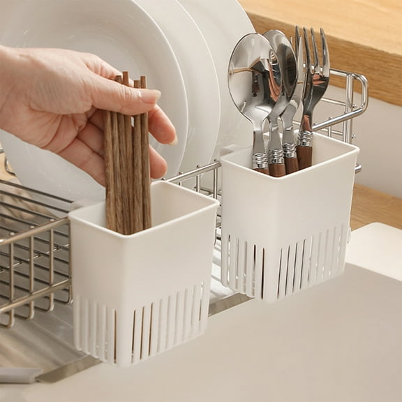 Bxaolu Dish Rack Utensil Holder, Hanging Cutlery Drainer Caddy, 2Pack Plastic Flatware Organizer for Forks, Spoons, Knives, Fits Over Most Dish Drying Racks, White