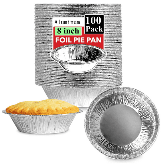 Bxaolu Disposable 8" Aluminum Foil Pie Pan (100 Pack) | 8 Inch Round Cake Pan for Baking Personal Mini Pies, Homemade Cakes & Quiche | Oven Safe Foil Tins Easily Stack & Store