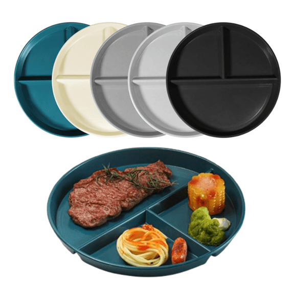 Bxaolu Divided Plates for Adults (5 Packs), Unbreakable Portion Control Plate Sectioned with Dividers, 8.7" Plastic Food Separator Dinner Plates Lightweight 3-Compartment Reusable Microwave Safe