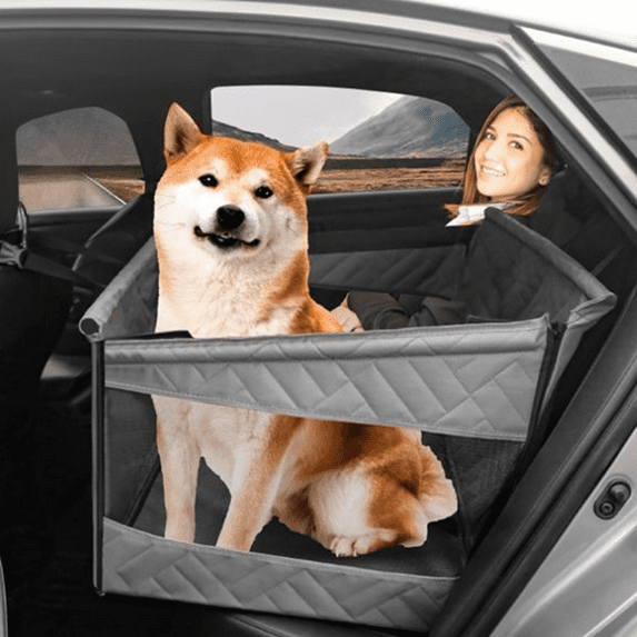 Bxaolu Dog Car Seat for Small Medium Dogs, Hard Bottom Back Seat Extender for Dogs, Non-Slip Dog Car Hammock Turn into Soft Pet Travel Bed,Half Pet Seat for Car SUV Truck(Gray, S)