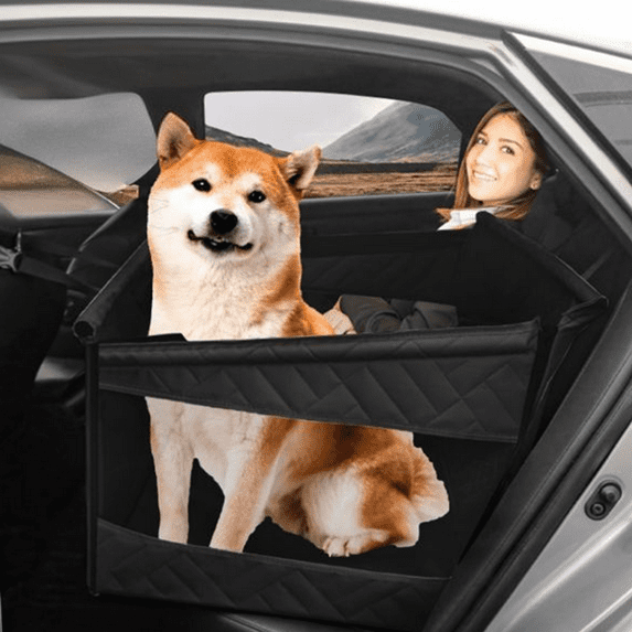 Bxaolu Dog Car Seat for Small Medium Dogs, Hard Bottom Back Seat Extender for Dogs, Non-Slip Dog Car Hammock Turn into Soft Pet Travel Bed,Half Pet Seat for Car SUV Truck(Black, S)