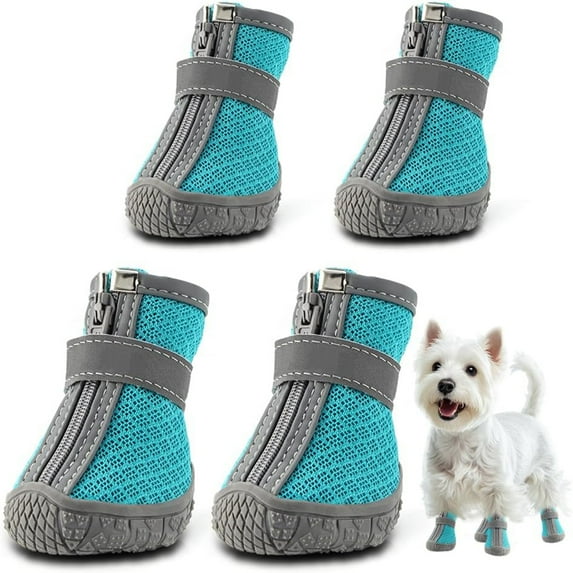 Bxaolu Dog Shoes for Small Dogs, Breathable Dog Boots Paw Protector for Hot Pavement Summer, Dog Booties with Reflective Strips Rugged Anti-Slip Sole for Hardwood Floors Outdoor Walking
