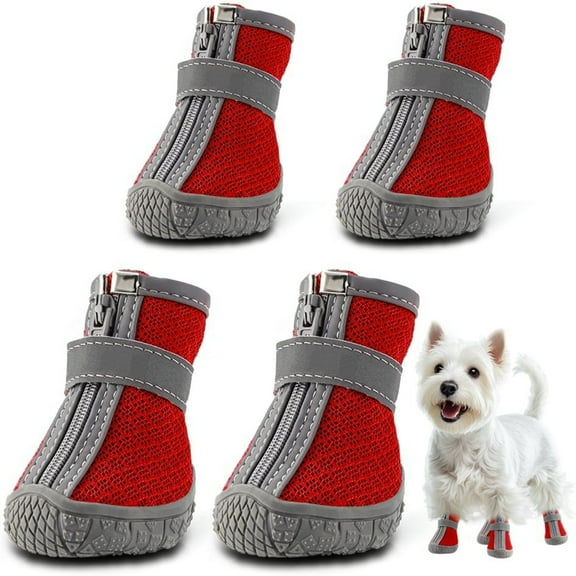 Bxaolu Dog Shoes for Small Dogs, Breathable Dog Boots Paw Protector for Hot Pavement Summer, Dog Booties with Reflective Strips Rugged Anti-Slip Sole for Hardwood Floors Outdoor Walking
