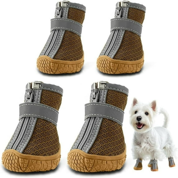 Bxaolu Dog Shoes for Small Dogs, Breathable Dog Boots Paw Protector for Hot Pavement Summer, Dog Booties with Reflective Strips Rugged Anti-Slip Sole for Hardwood Floors Outdoor Walking