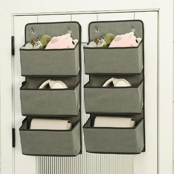 Bxaolu Over The Door Organizer, 3-Tier Behind Door Storage with 3 Pockets, Bathroom Storage Organization, Bedroom Organizer and Storage For Small Items, Grey, 2Pack