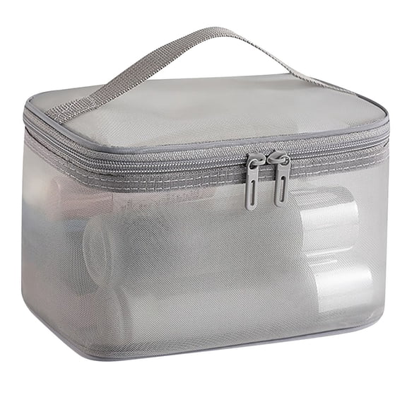 Bxaolu Double Layer Clear Cosmetic Bag Makeup Bag, Waterproof Travel Toiletry Bag, Transparent Brushes Holder Make up Pouch Organizer (1-Tier, Gray)