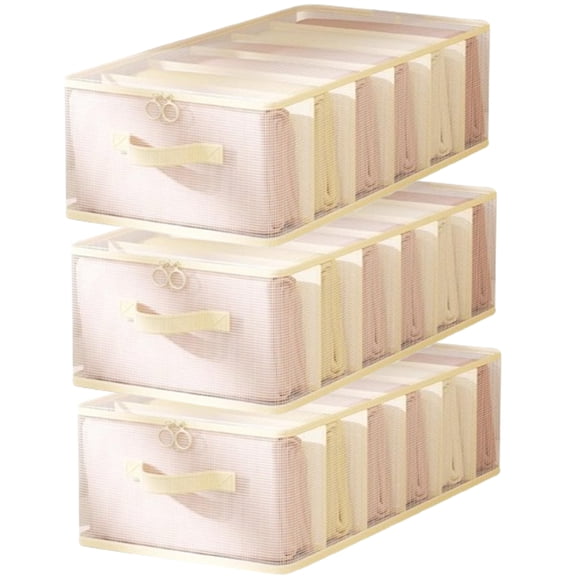 Bxaolu Drawer Organizer Clothes for Closet 3 Pack, Underwear Wardrobe Drawer Dividers, Foldable Dresser Storage Organizer Bins for Sock, Bra, Lingerie, Undies, Beige