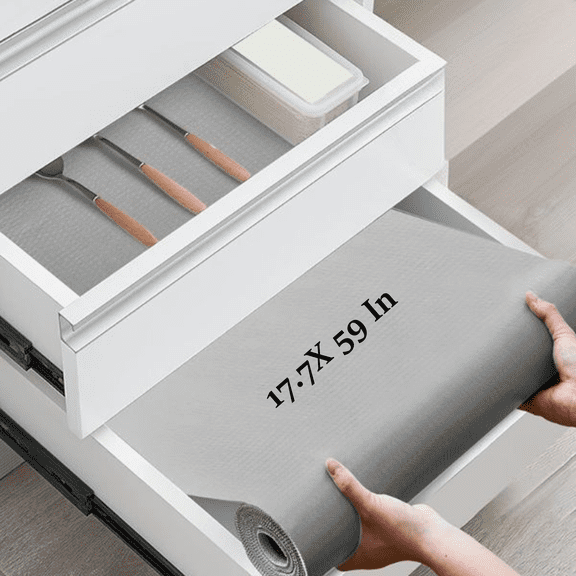 Bxaolu Drawer and Shelf Liner for Kitchen Cabinets, Non-Adhesive Strong Grip Cabinet Liners for Dressers, Durable Waterproof Anti Slip Cupboard Liner, Refrigerator Liners, 17.7x59 Inches