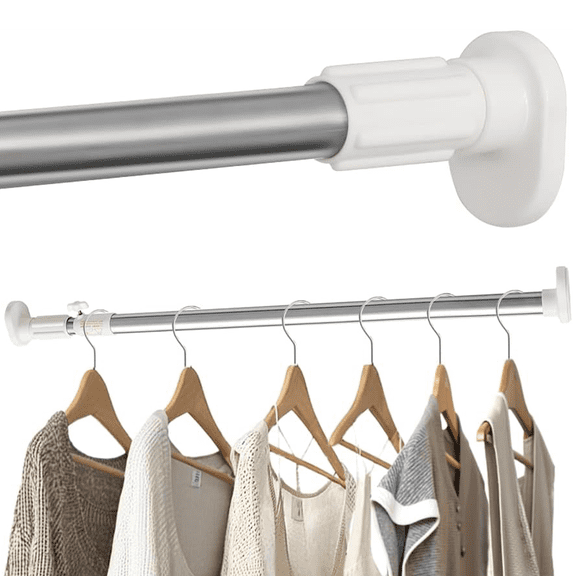 Bxaolu No Drilling Closet Rod, Adjustable White Closet Rod, 19.76-31.5 Inches Heavy-Duty Closet Tension Rods for Hanging Clothes for Wardrobes, Closet, Laundry & Bathroom