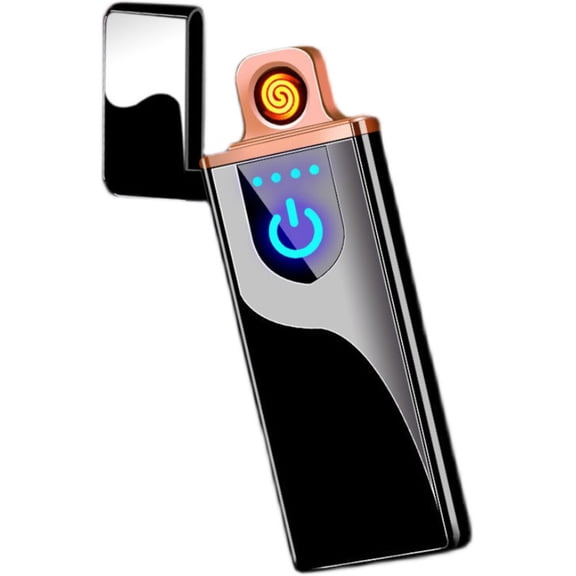 Bxaolu Electronic Lighter, Windproof USB Rechargeable Slim Electric Lighters with Smart Fingerprint Sensor Double Side Lighter, Creative Power Indicator Flameless for Gifts (Black)